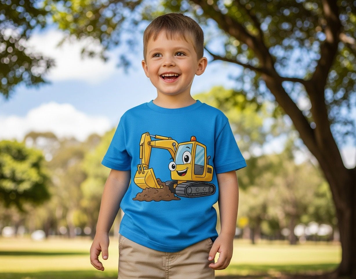 kindershirts mit bagger traktor kran baumaschinen motive online kaufen bestellen