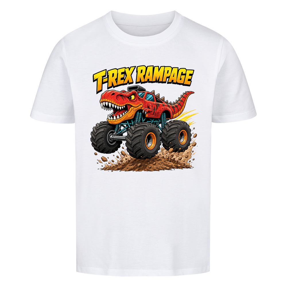T-Rex Dino Monstertruck Kinder-T-Shirt Motiv Bio Baumwolle weiß