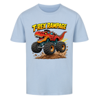 T-Rex Dino Monstertruck Kinder-T-Shirt Motiv Bio Baumwolle hell blau