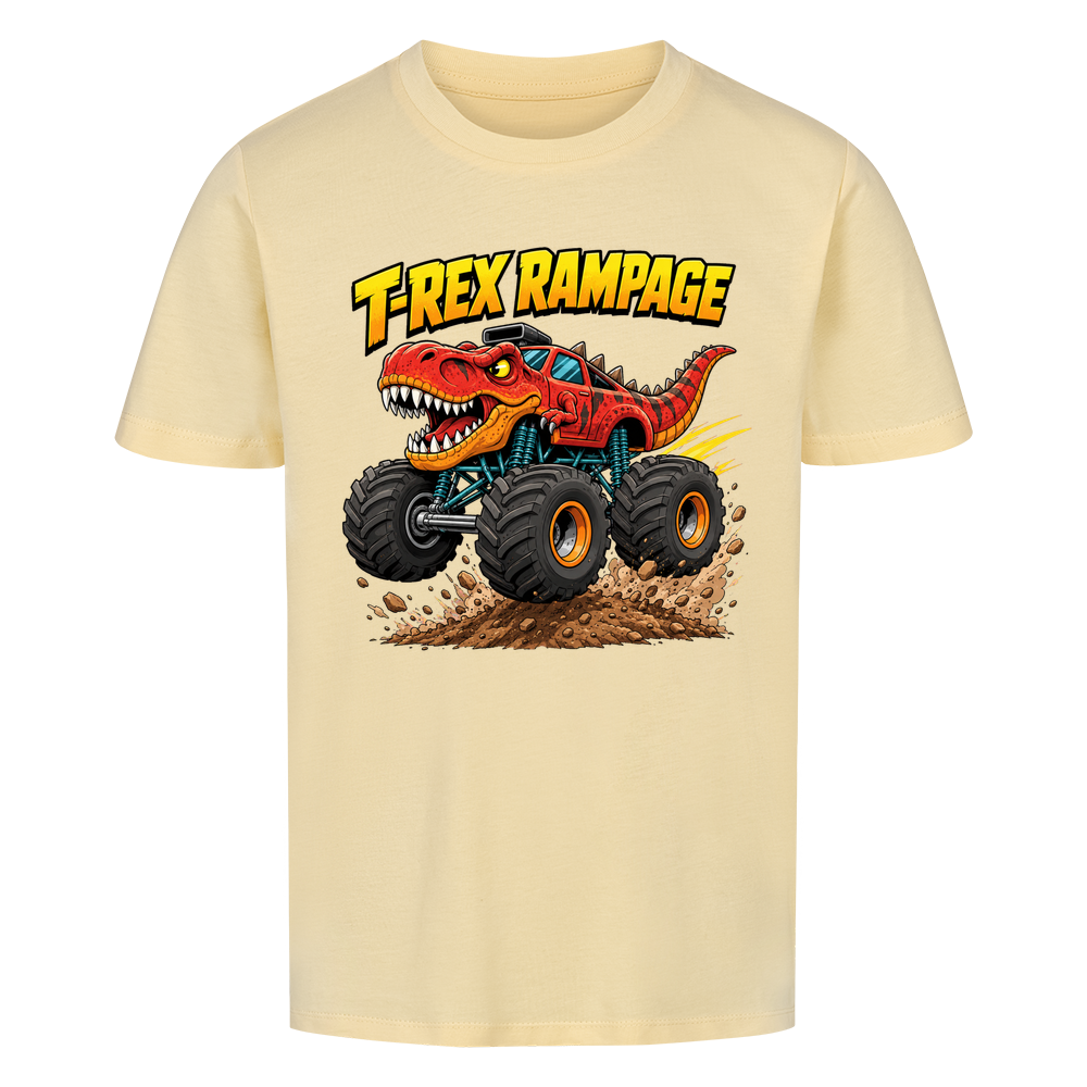 T-Rex Dino Monstertruck Kinder-T-Shirt Motiv Bio Baumwolle beige