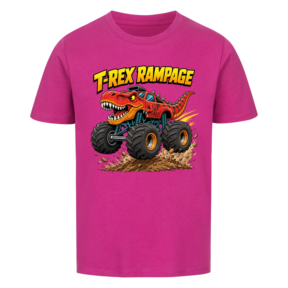 T-Rex Dino Monstertruck Kinder-T-Shirt Motiv Bio Baumwolle lila pink