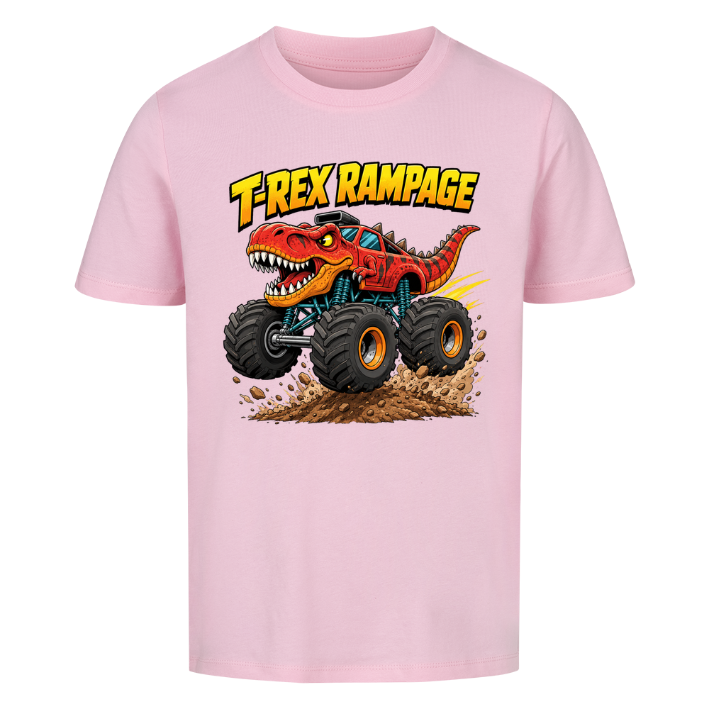 T-Rex Dino Monstertruck Kinder-T-Shirt Motiv Bio Baumwolle pink