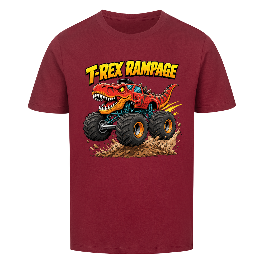 T-Rex Dino Monstertruck Kinder-T-Shirt Motiv Bio Baumwolle rot