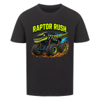 Schwarzes Dino Monstertruck Kinder T-Shirt mit Raptor-Motiv aus Bio-Baumwolle