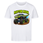 Weißes Dino Monstertruck Kinder T-Shirt mit Raptor-Motiv aus Bio-Baumwolle
