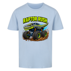 Himmelblaues Dino Monstertruck Kinder T-Shirt mit Raptor-Motiv aus Bio-Baumwolle