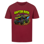 Weinrotes Dino Monstertruck Kinder T-Shirt mit Raptor-Motiv aus Bio-Baumwolle