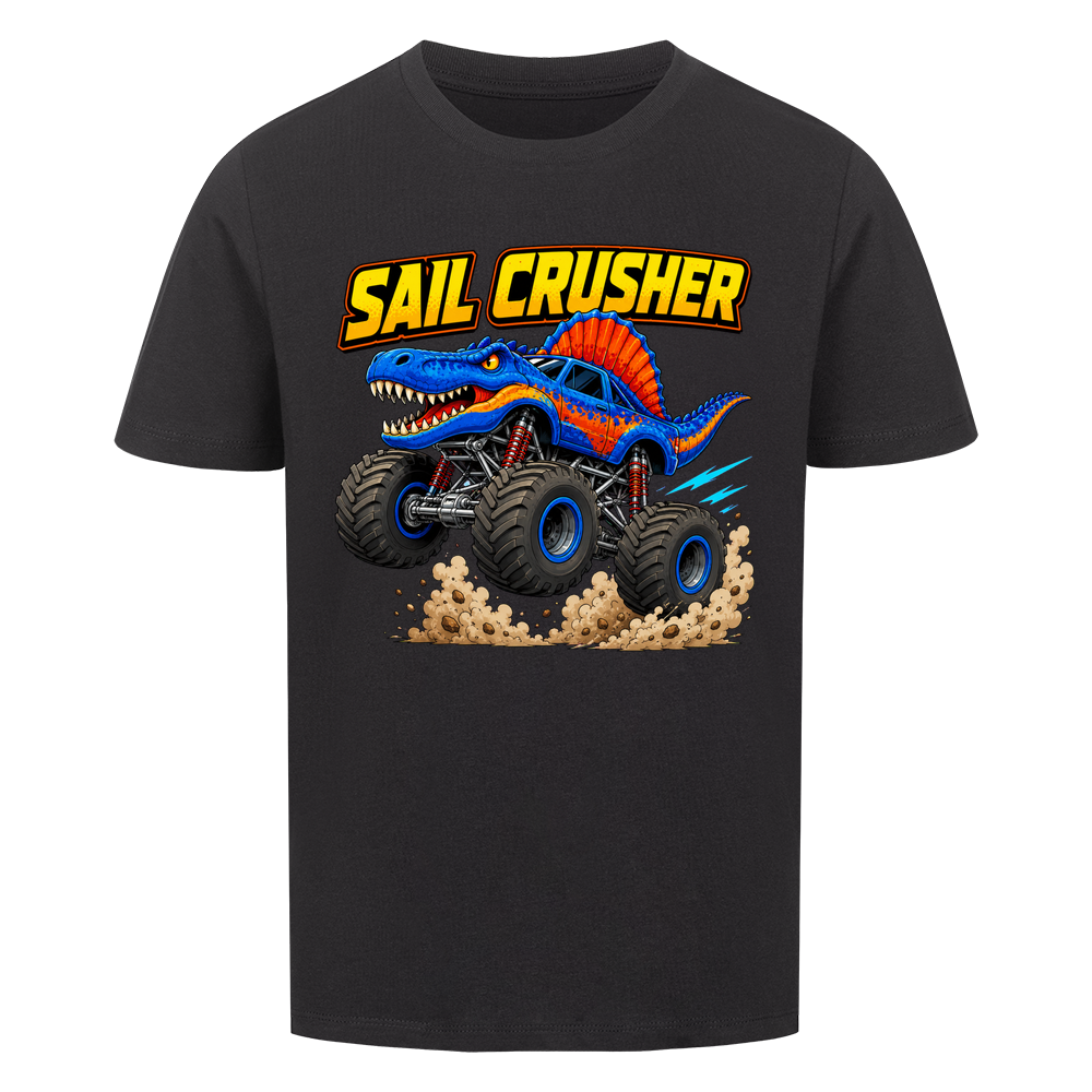 Schwarzes Dino Monstertruck Kinder T-Shirt mit Crusher-Motiv aus Bio-Baumwolle