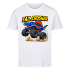 Weißes Dino Monstertruck Kinder T-Shirt mit Crusher-Motiv aus Bio-Baumwolle