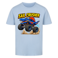Himmelblaues Dino Monstertruck Kinder T-Shirt mit Crusher-Motiv aus Bio-Baumwolle