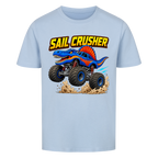 Himmelblaues Dino Monstertruck Kinder T-Shirt mit Crusher-Motiv aus Bio-Baumwolle