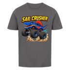 Anthrazitfarbenes Dino Monstertruck Kinder T-Shirt mit Crusher-Motiv aus Bio-Baumwolle