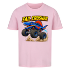 Pinkenes Dino Monstertruck Kinder T-Shirt mit Crusher-Motiv aus Bio-Baumwolle