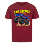 Weinrotes Dino Monstertruck Kinder T-Shirt mit Crusher-Motiv aus Bio-Baumwolle