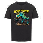 Monstertruck Dino Triceratops – schwarzes Kinder T-Shirt aus Bio-Baumwolle
