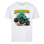 Monstertruck Dino Triceratops – weißes Kinder T-Shirt aus Bio-Baumwolle