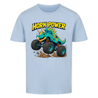 Monstertruck Dino Triceratops – himmelblaues Kinder T-Shirt aus Bio-Baumwolle