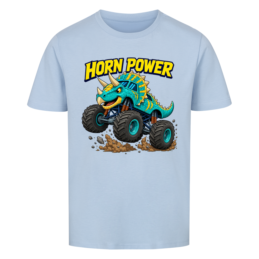Monstertruck Dino Triceratops – himmelblaues Kinder T-Shirt aus Bio-Baumwolle