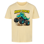 Monstertruck Dino Triceratops – butterfarbenes Kinder T-Shirt aus Bio-Baumwolle