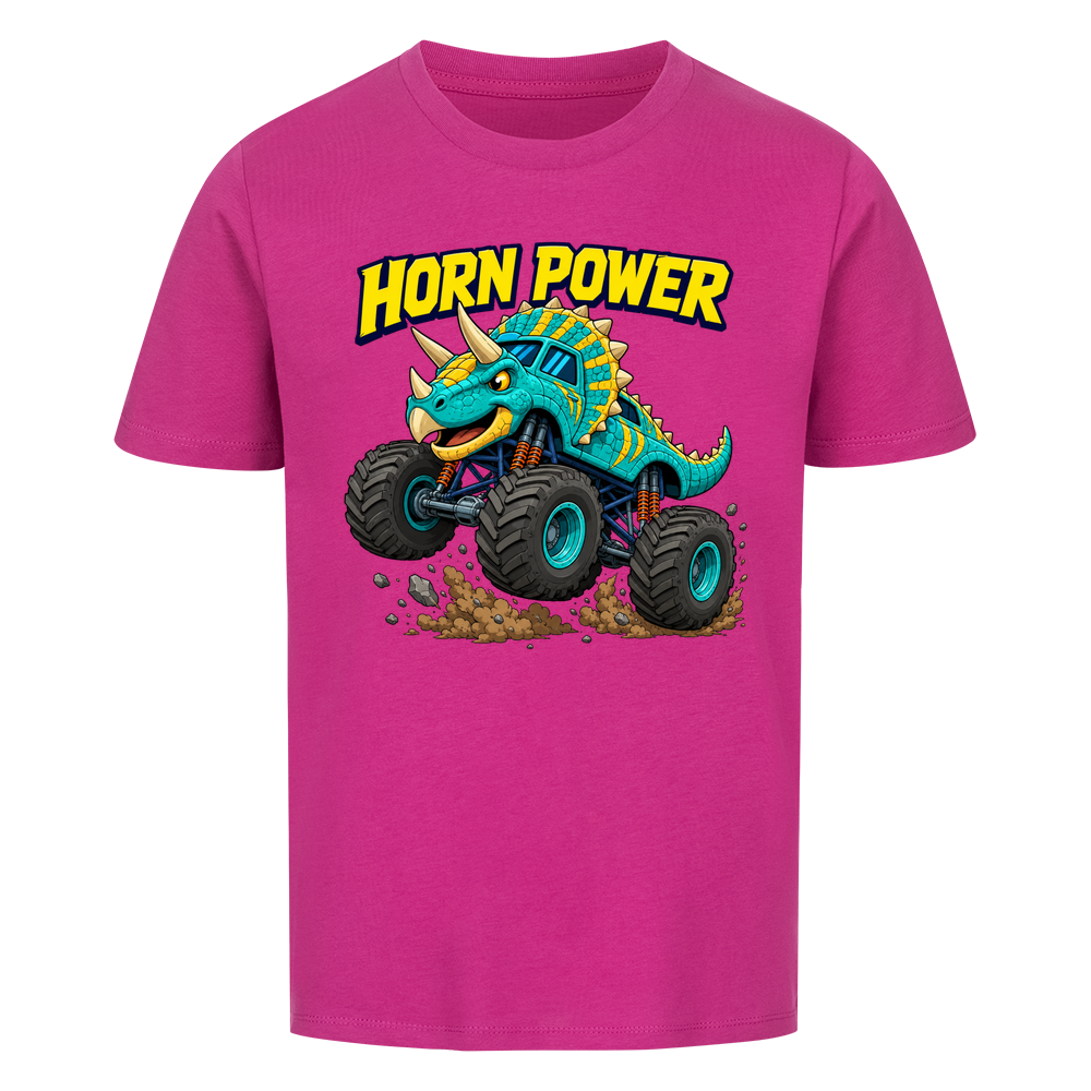 Monstertruck Dino Triceratops – lilafarbenes Kinder T-Shirt aus Bio-Baumwolle