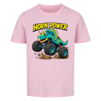 Monstertruck Dino Triceratops – pinkenes Kinder T-Shirt aus Bio-Baumwolle