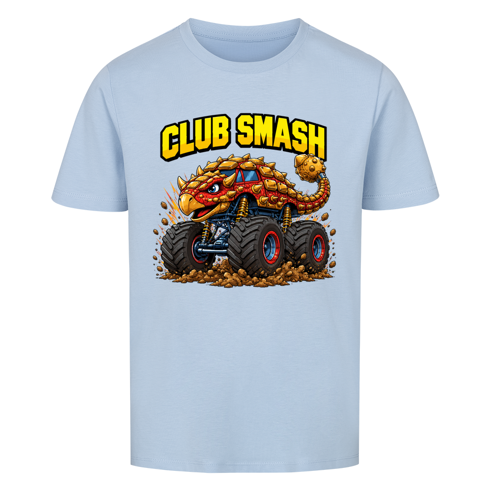 Monstertruck Dino Ankylosaurus Club Smash – himmelblaues Kinder T-Shirt aus Bio-Baumwolle