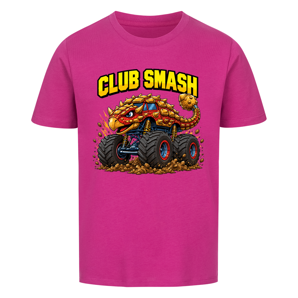 Monstertruck Dino Ankylosaurus Club Smash – lilafarbenes Kinder T-Shirt aus Bio-Baumwolle