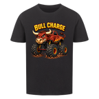 Monstertruck Stier Bull Charge auf schwarzem Kinder T-Shirt aus Bio-Baumwolle