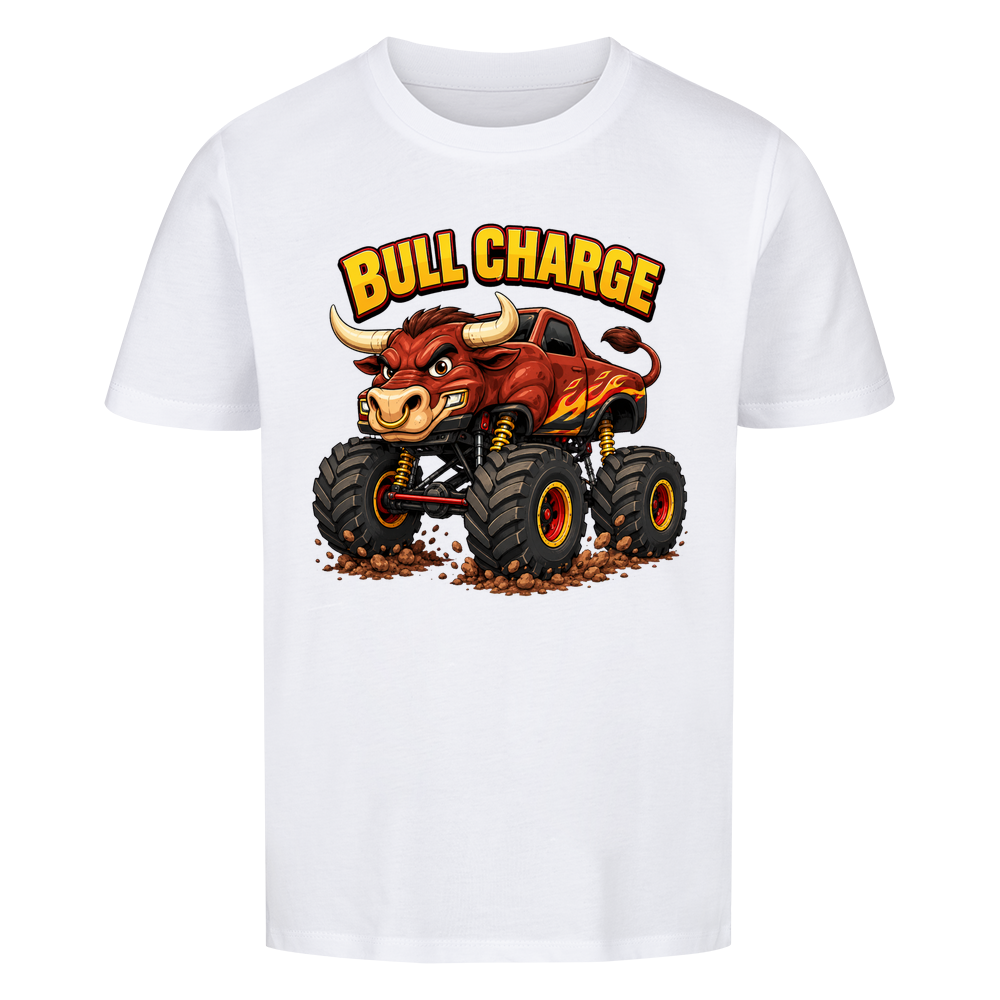 Monstertruck Stier Bull Charge auf weißem Kinder T-Shirt aus Bio-Baumwolle