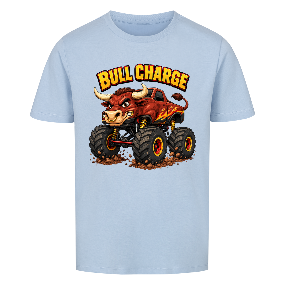 Monstertruck Stier Bull Charge auf hellblauem Kinder T-Shirt aus Bio-Baumwolle