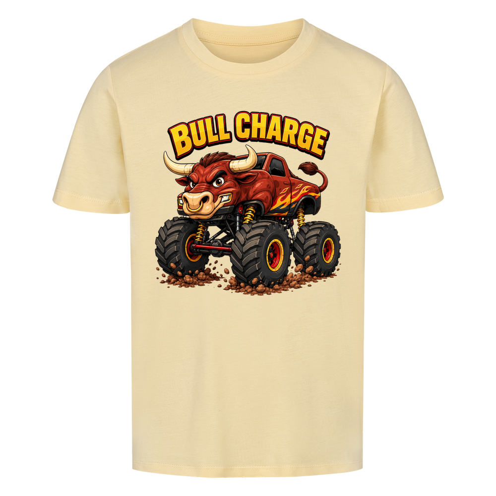 Monstertruck Stier Bull Charge auf beigem Kinder T-Shirt aus Bio-Baumwolle
