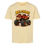 Monstertruck Stier Bull Charge auf beigem Kinder T-Shirt aus Bio-Baumwolle