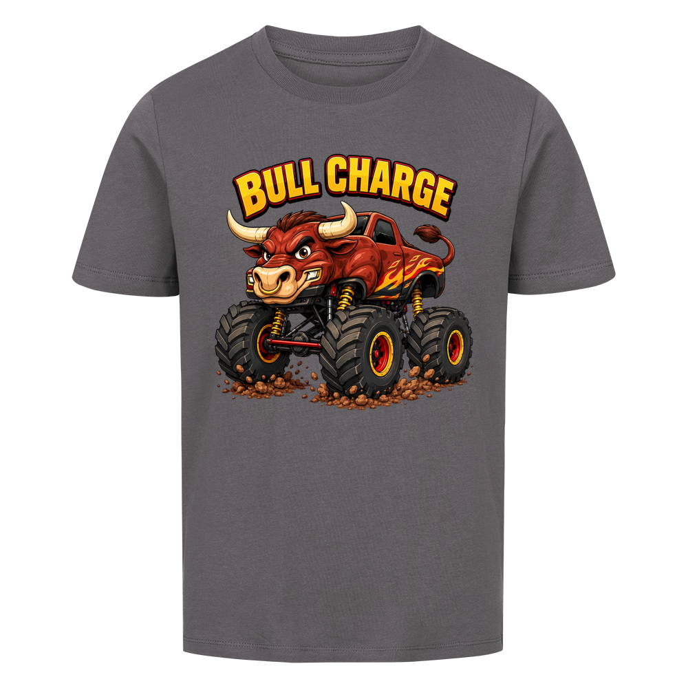 Monstertruck Stier Bull Charge auf grauem Kinder T-Shirt aus Bio-Baumwolle