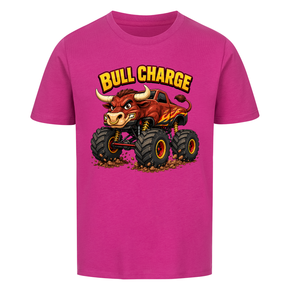 Monstertruck Stier Bull Charge auf lila Kinder T-Shirt aus Bio-Baumwolle