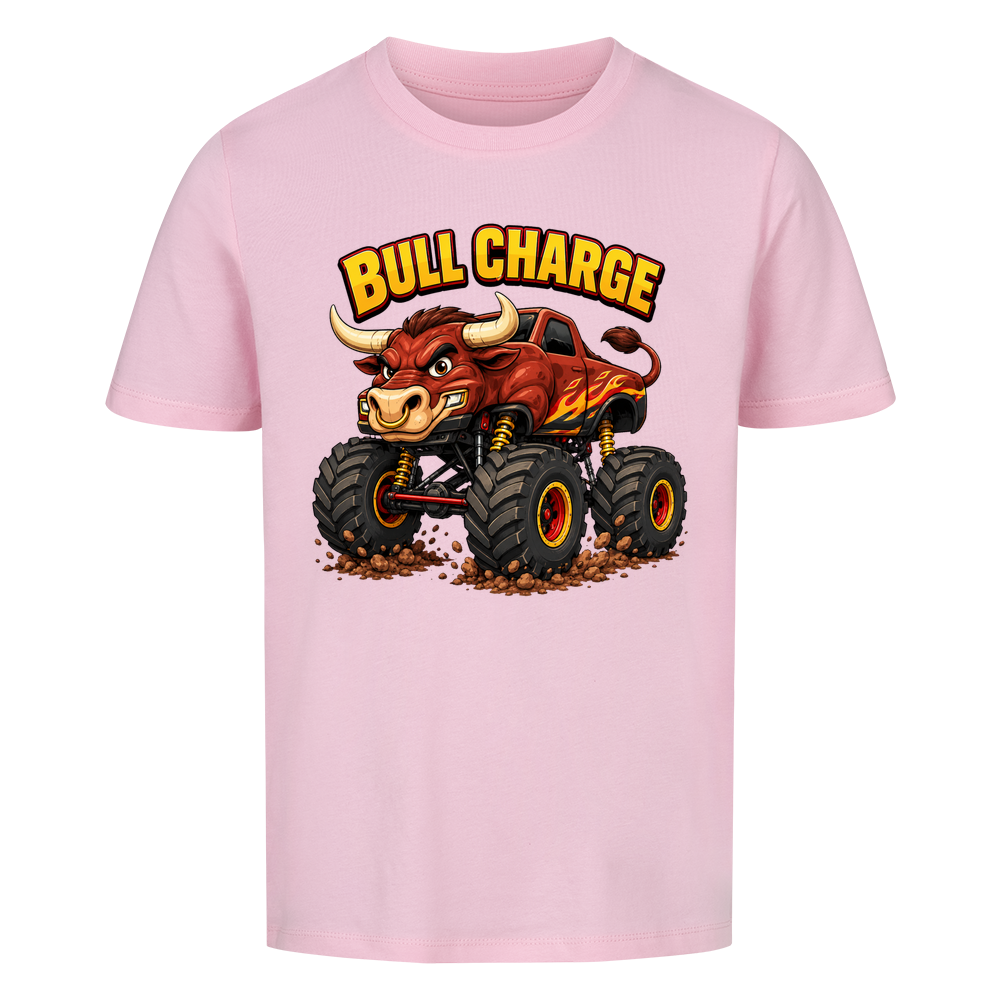 Monstertruck Stier Bull Charge auf pinkem Kinder T-Shirt aus Bio-Baumwolle