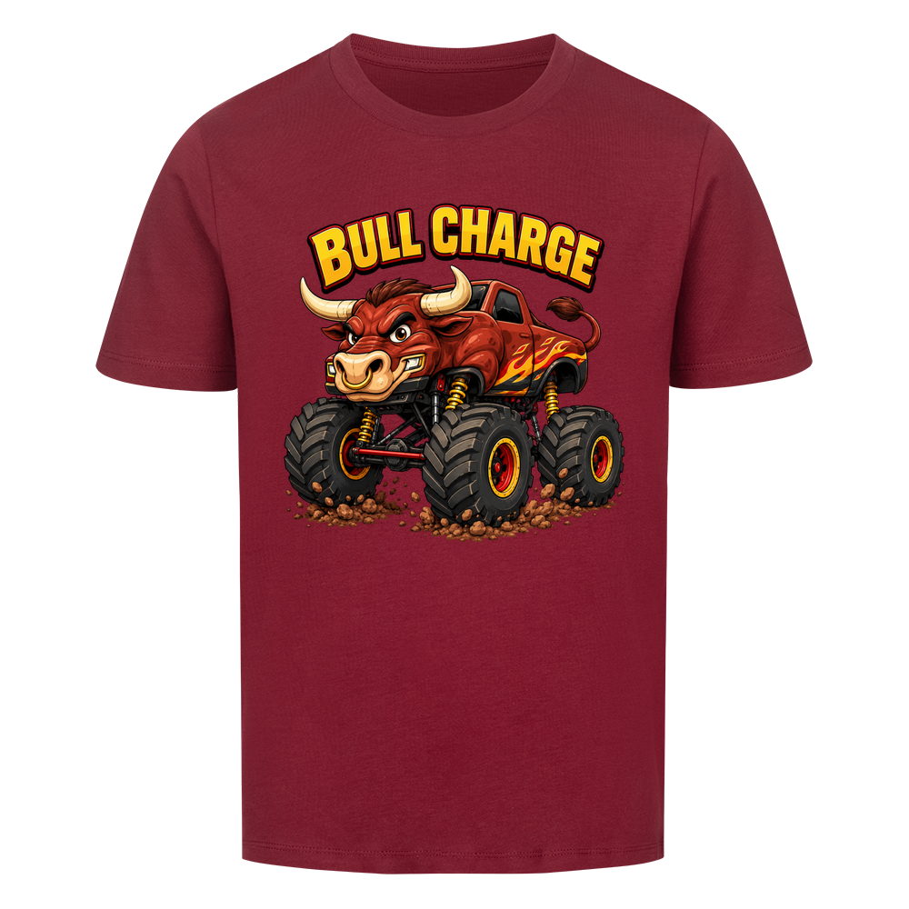 Monstertruck Stier Bull Charge auf rotem Kinder T-Shirt aus Bio-Baumwolle