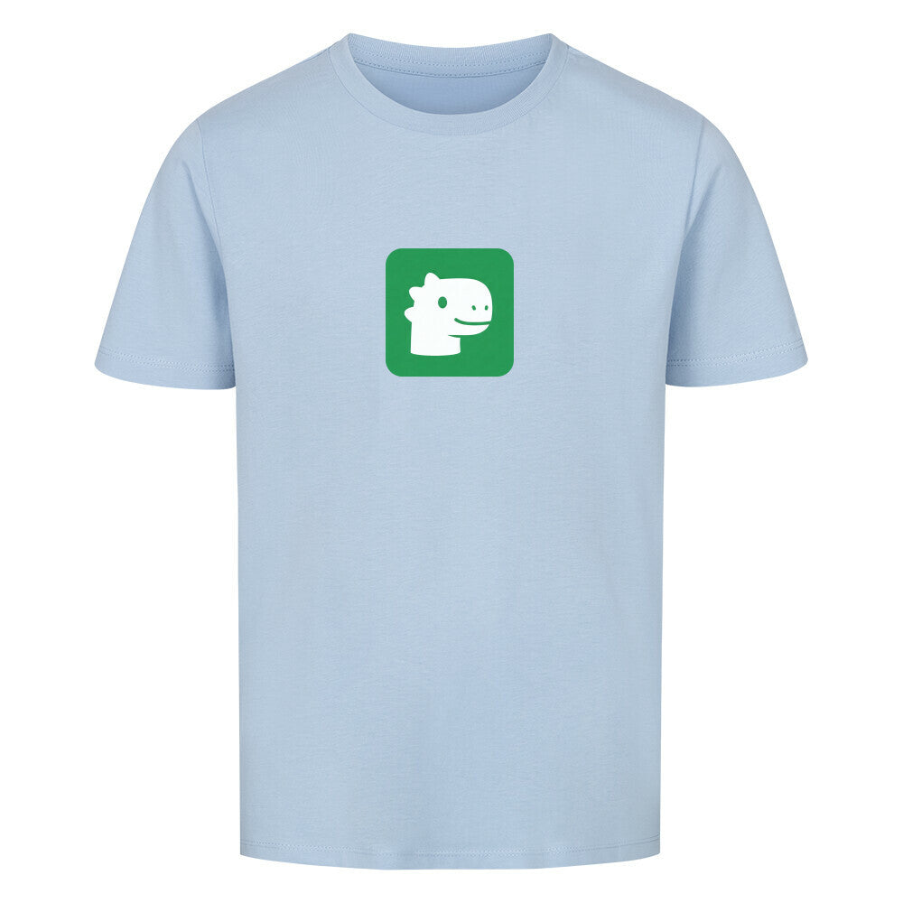dino kinder shirt 100% bio baumwolle süßes dino kopf motiv hell blau