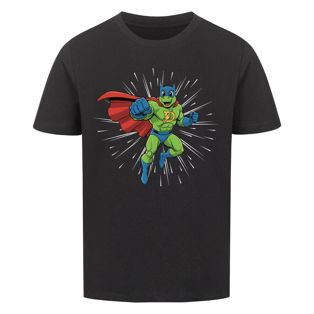 Dino Superheld mit Umhang - Premium Bio Baumwolle Kinder T-Shirt
schwarz