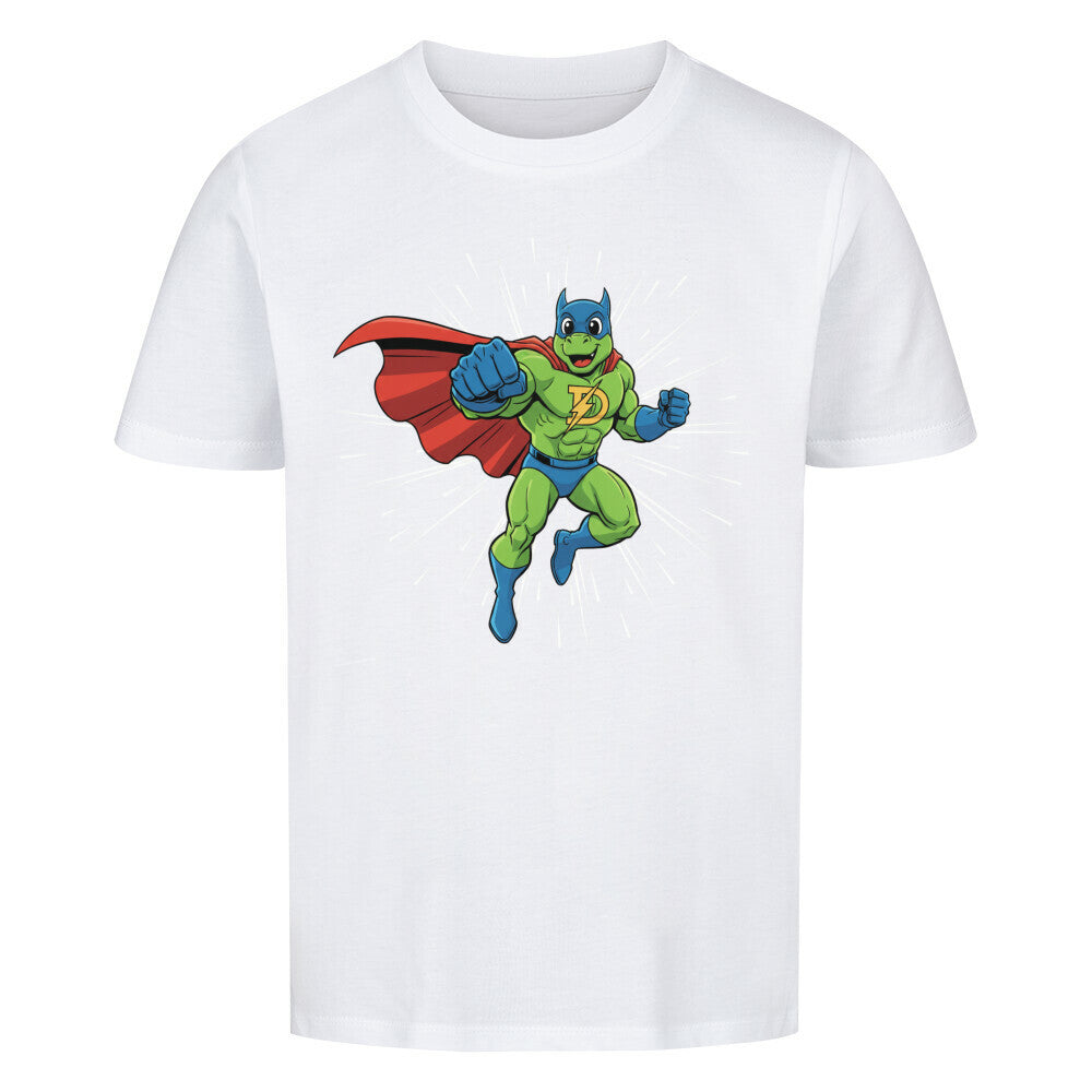Dino Superheld mit Umhang - Premium Bio Baumwolle Kinder T-Shirt
weiß