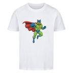 Dino Superheld mit Umhang - Premium Bio Baumwolle Kinder T-Shirt
weiß