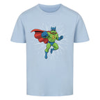 Dino Superheld mit Umhang - Premium Bio Baumwolle Kinder T-Shirt
blau