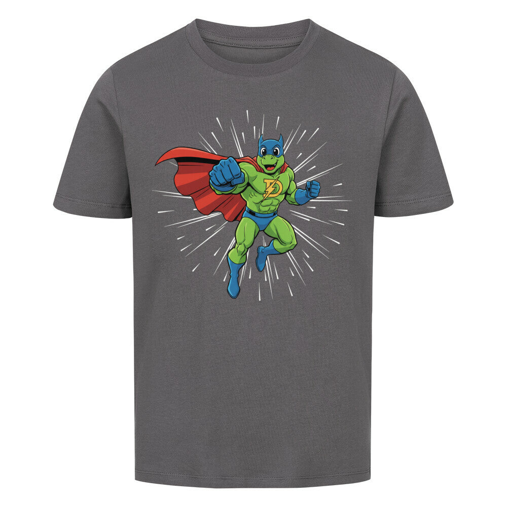 Dino Superheld mit Umhang - Premium Bio Baumwolle Kinder T-Shirt
grau