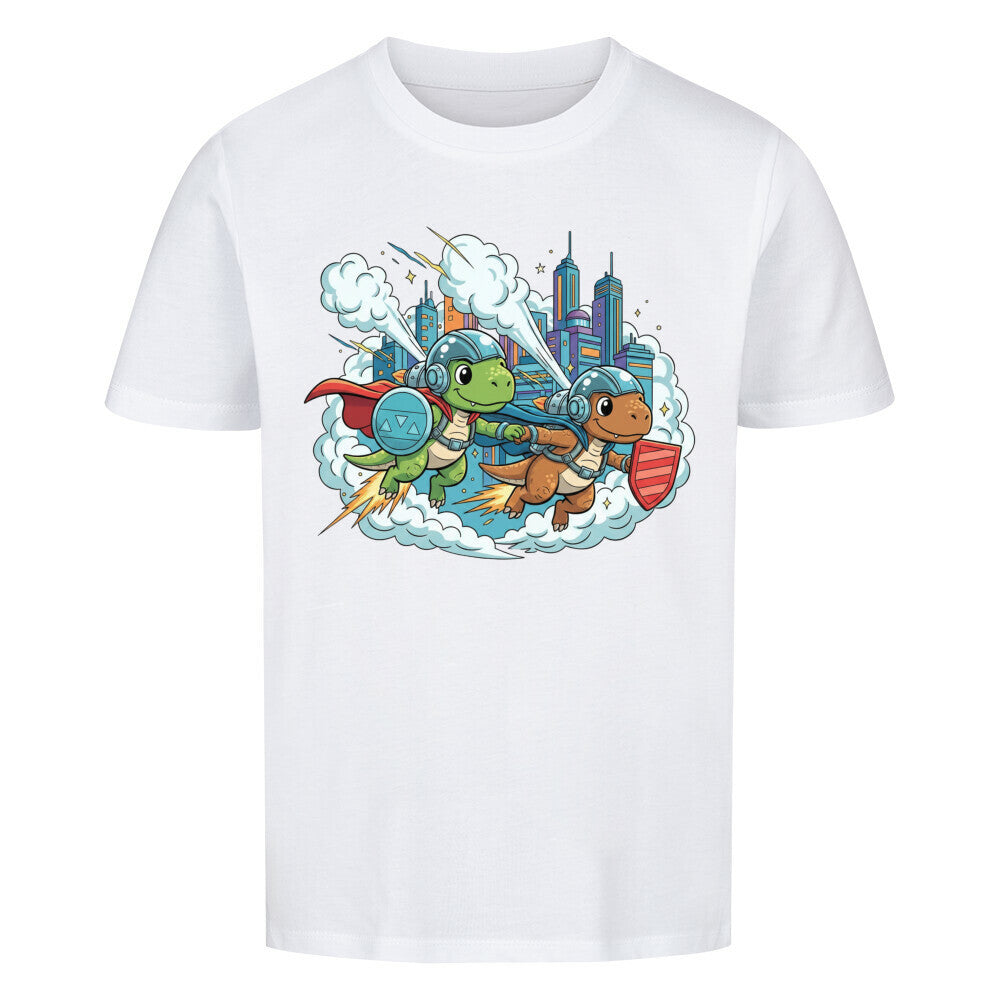 Dino Superhelden als beste Freunde - Bio Kinder T-Shirt mit Dinosaurier Motiv
Qualität weiß