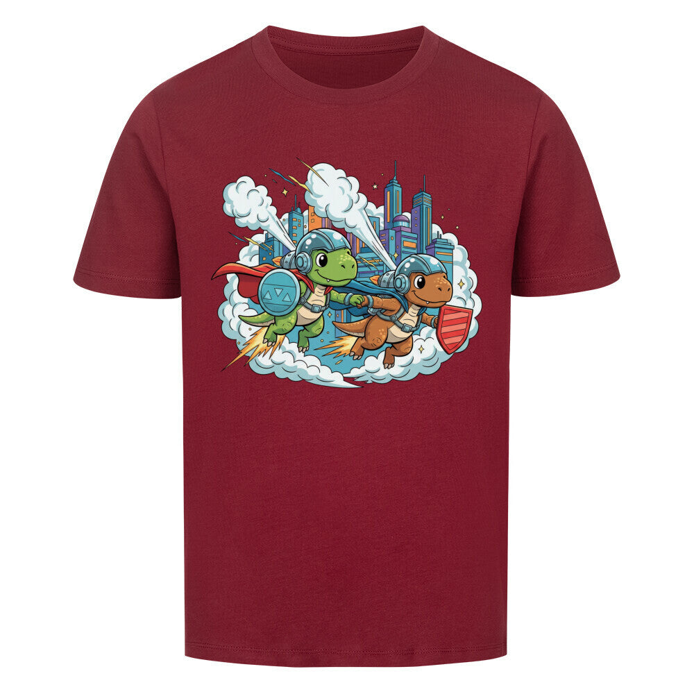 Dino Superhelden als beste Freunde - Bio Kinder T-Shirt mit Dinosaurier Motiv
Qualität rot