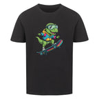 Cooler Dino auf Skateboard - Bio Kinder T-Shirt mit Dinosaurier Motiv
 schwarz