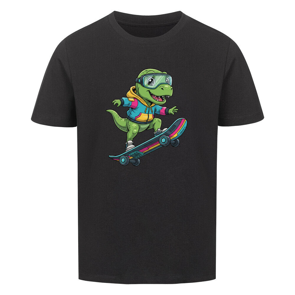 Cooler Dino auf Skateboard - Bio Kinder T-Shirt mit Dinosaurier Motiv
 schwarz