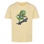 Cooler Dino auf Skateboard - Bio Kinder T-Shirt mit Dinosaurier Motiv
beige