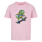 Cooler Dino auf Skateboard - Bio Kinder T-Shirt mit Dinosaurier Motiv
 pink rosa