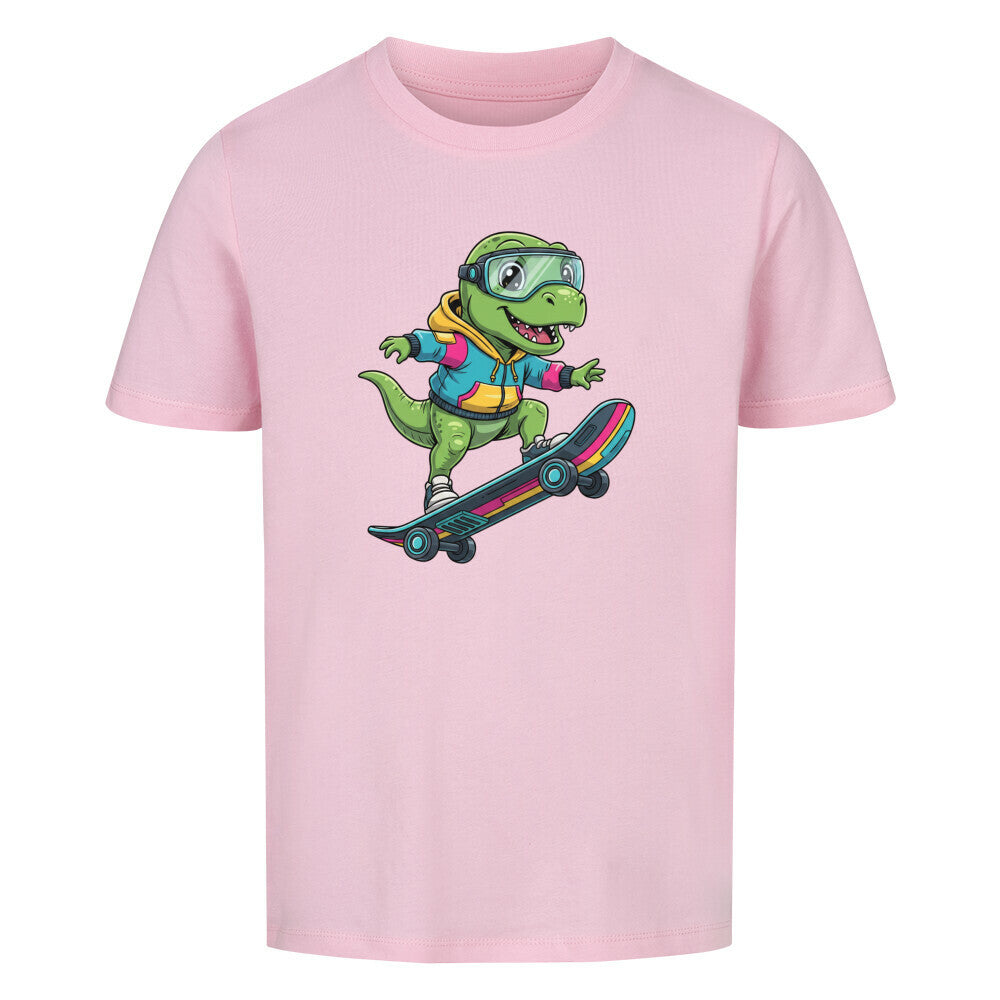 Cooler Dino auf Skateboard - Bio Kinder T-Shirt mit Dinosaurier Motiv
 pink rosa