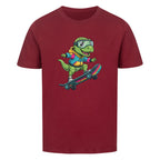 Cooler Dino auf Skateboard - Bio Kinder T-Shirt mit Dinosaurier Motiv rot